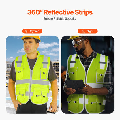VEVOR Safety Vest, 10 Pockets Yellow Safety Vest, Hi Vis Zipper Front Safety Vest with Reflective Strips, High Visibility Work Construction Vest with Pockets and Walkie-Talkie Clip, for Men & Woman - AQBXHS1GHXLM1IMCEV0 - view 3