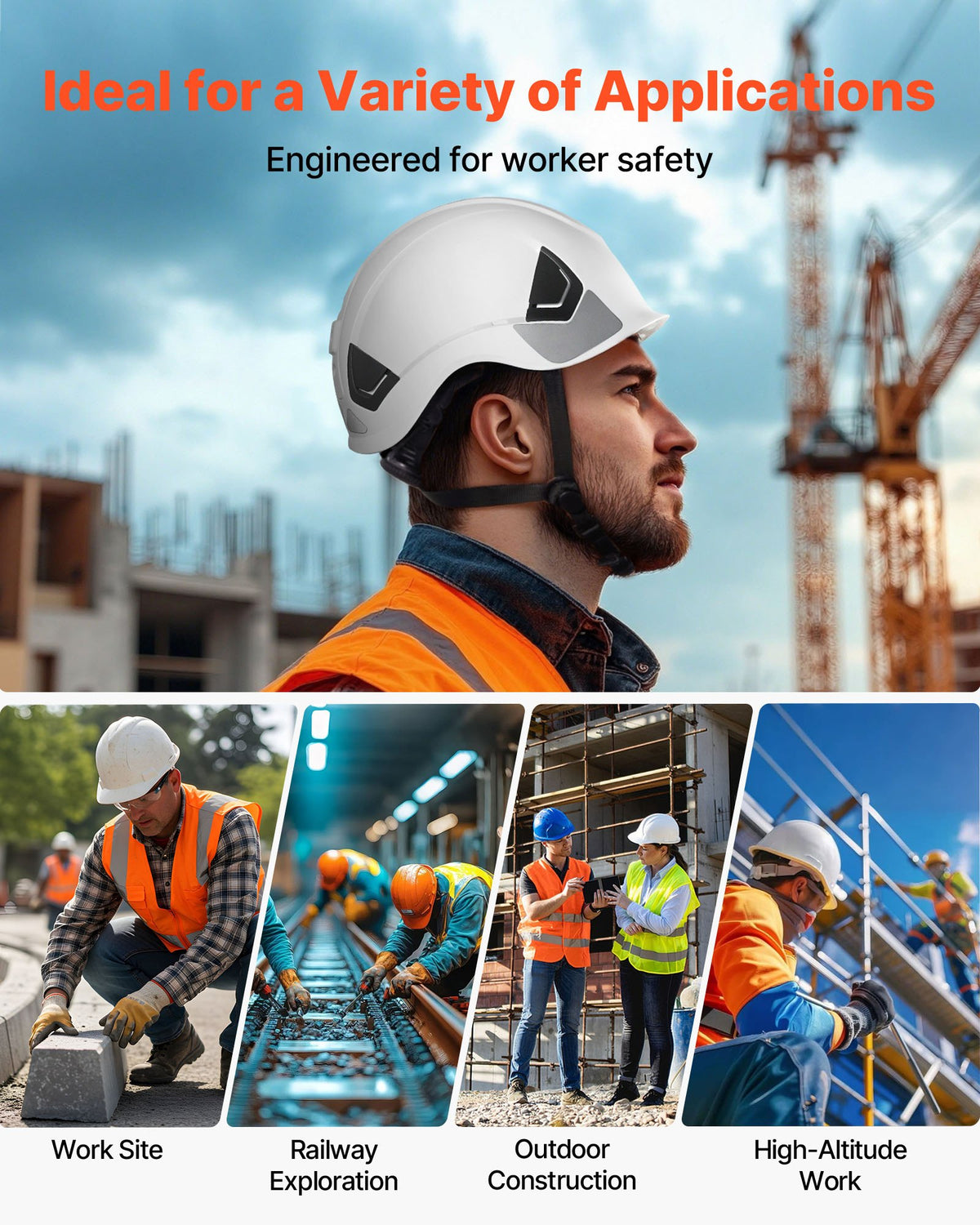 VEVOR Safety Helmet, ANSI/ISEA Z89.1 Approved ABS Safety Hard Hat with 6-Point Ratchet Suspension, Adjustable Vented Hardhat for Men Women Adults, for Outdoor Indoor Industrial Construction Workwear - AQMANSITYPE127YWH001V0 - view 7