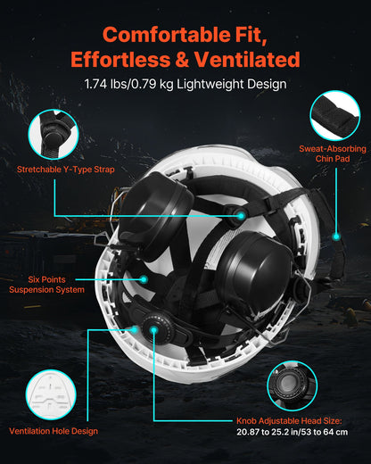 VEVOR Industrial Safety Helmet, ANSI/ISEA Z89.1 Approved ABS Hard Hat with Visor & Earmuffs, 6-Point Ratchet Suspension, Adjustable Vented Hardhat for Men & Women, for Outdoor Construction Workwear - AQMANSITYPE1L9NAX001V0 - view 5