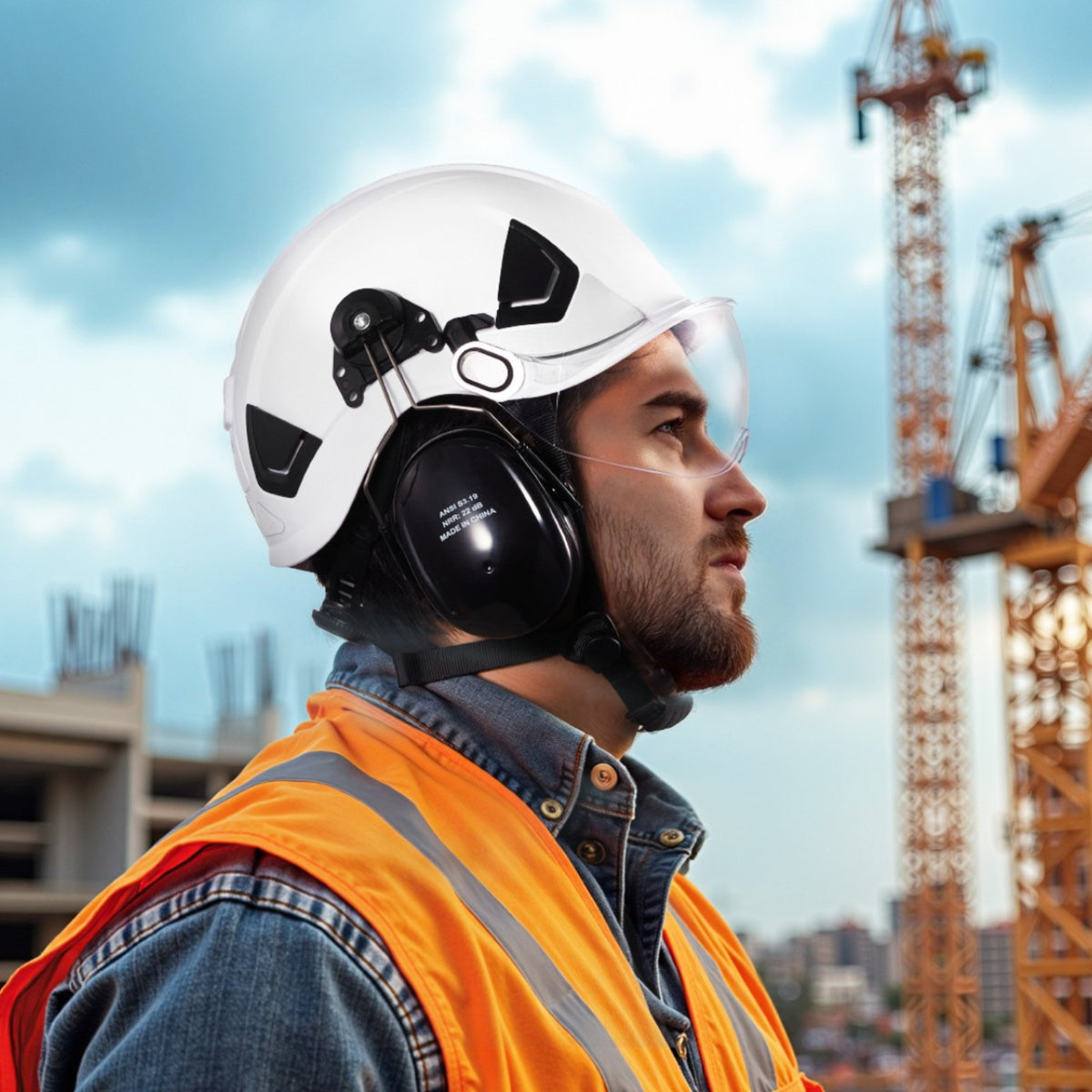 VEVOR Industrial Safety Helmet, ANSI/ISEA Z89.1 Approved ABS Hard Hat with Visor & Earmuffs, 6-Point Ratchet Suspension, Adjustable Vented Hardhat for Men & Women, for Outdoor Construction Workwear - AQMANSITYPE1L9NAX001V0 - view 9