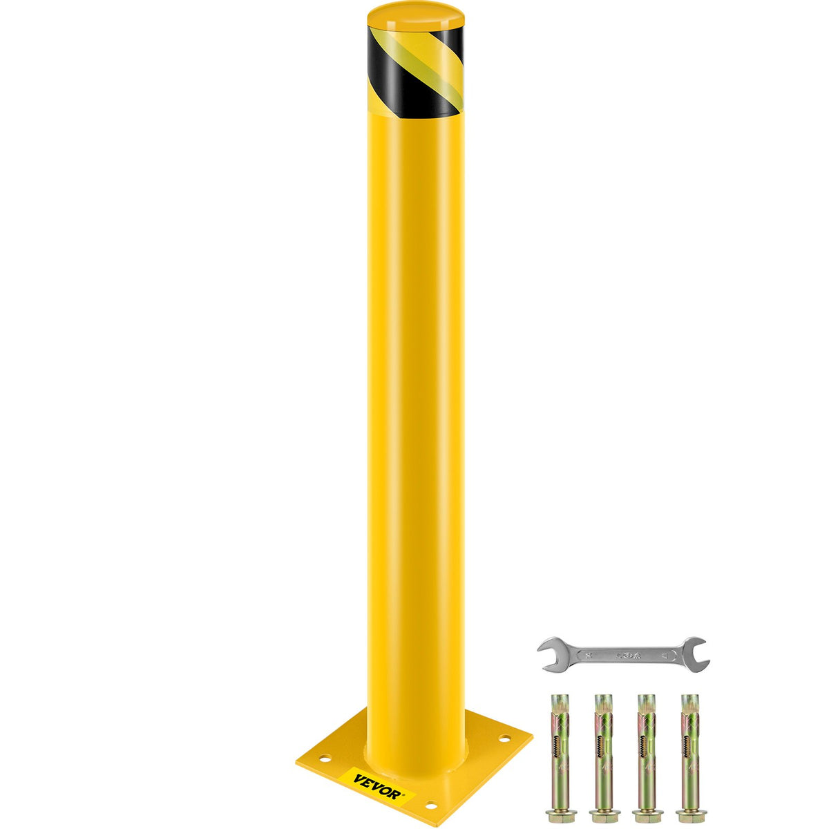 VEVOR Safety Bollard Safety Barrier Bollard 4-1/2" OD 36" Height Yellow Powder Coat Pipe Steel Safety Barrier with 4 Free Anchor Bolts for Traffic-Sensitive Area - AQZ36X4.5INHS0001V0 - view 1