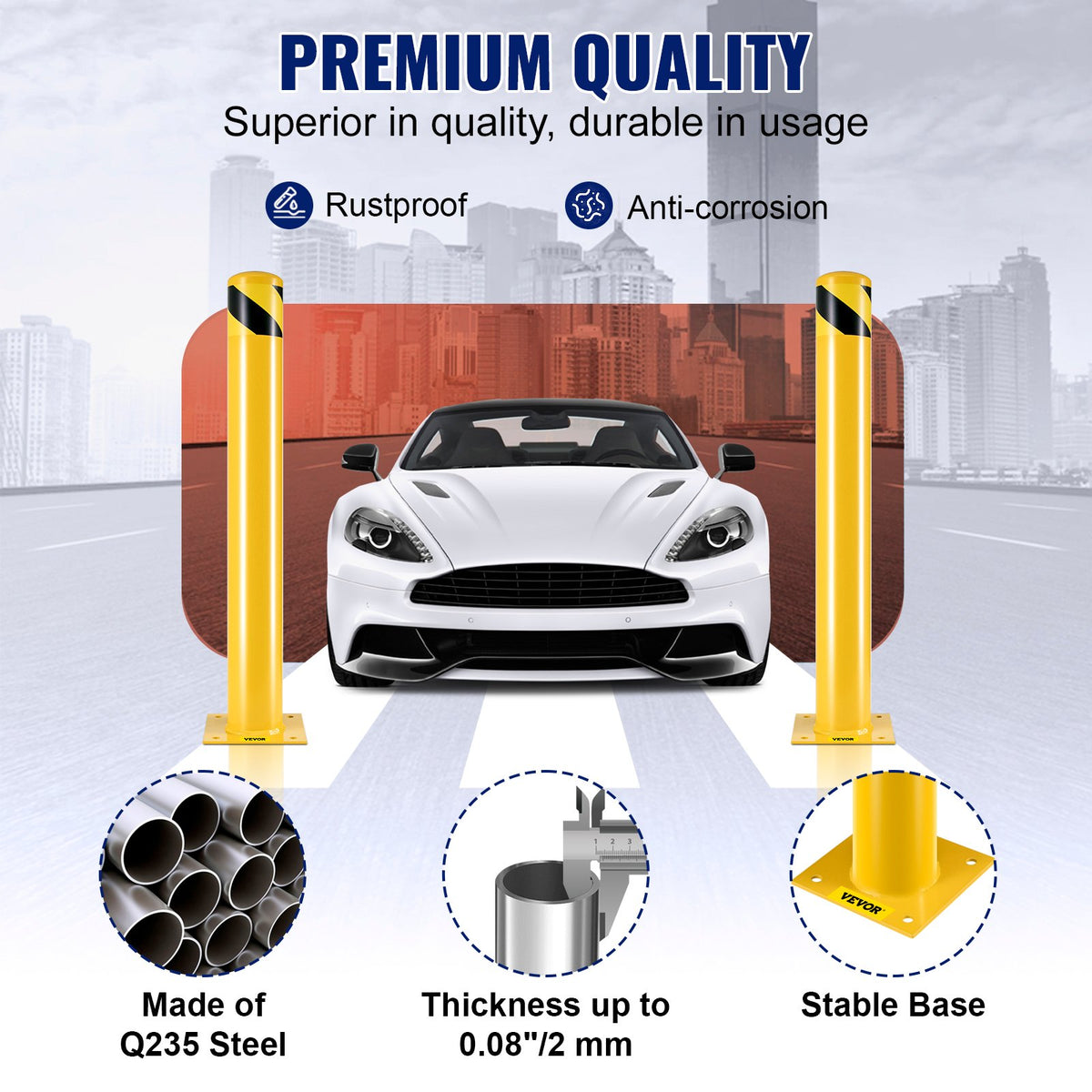 VEVOR Safety Bollard Safety Barrier Bollard 4-1/2" OD 36" Height Yellow Powder Coat Pipe Steel Safety Barrier with 4 Free Anchor Bolts for Traffic-Sensitive Area - AQZ36X4.5INHS0001V0 - view 4