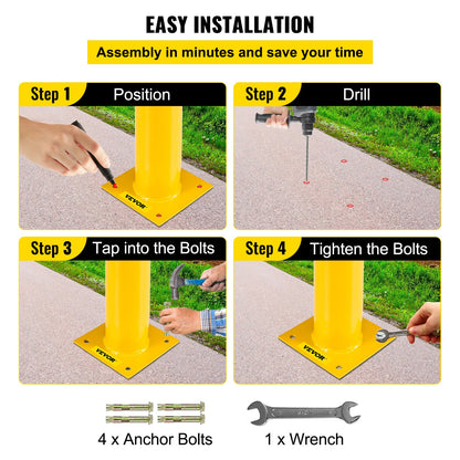 VEVOR Safety Bollard 48"x4.5" Safety Barrier Bollard 4-1/2" OD 48" Height Yellow Powder Coat Pipe Steel Safety Barrier with 4 Free Anchor Bolts for Traffic-Sensitive Area - AQZ48X4.5INHS0001V0 - view 7