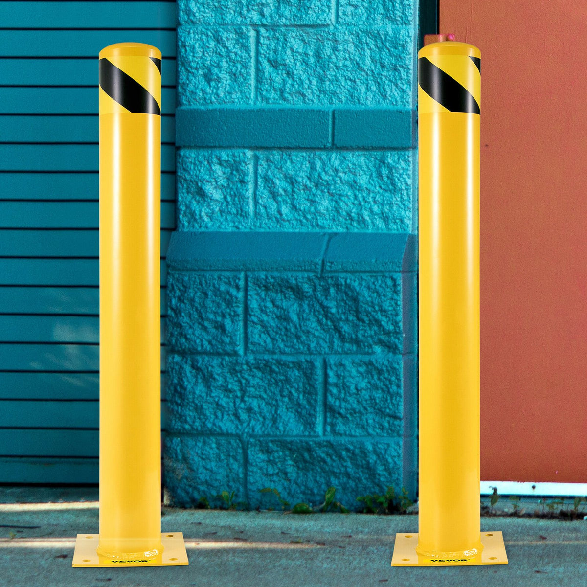 VEVOR Safety Bollard 48"x4.5" Safety Barrier Bollard 4-1/2" OD 48" Height Yellow Powder Coat Pipe Steel Safety Barrier with 4 Free Anchor Bolts for Traffic-Sensitive Area - AQZ48X4.5INHS0001V0 - view 9