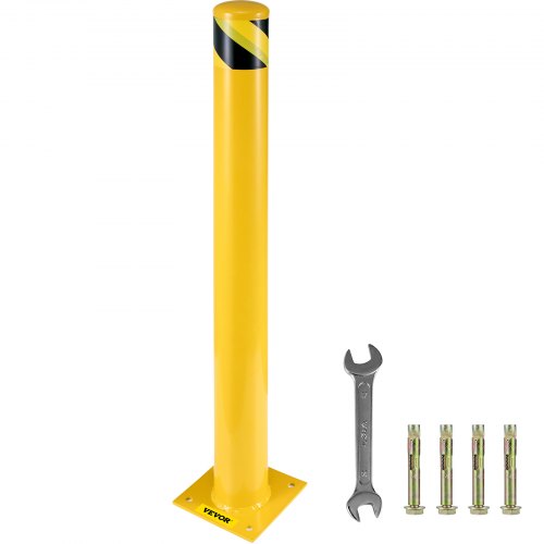 VEVOR Safety Bollard 48"x5.5", Safety Barrier Bollard 5-1/2" OD 48" Height, Yellow Powder Coat Pipe Steel Safety Barrier, with 4 Free Anchor Bolts, for Traffic-Sensitive Area - AQZ48X5.5INHS0001V0 - view 2