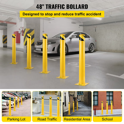 VEVOR Safety Bollard 48"x5.5", Safety Barrier Bollard 5-1/2" OD 48" Height, Yellow Powder Coat Pipe Steel Safety Barrier, with 4 Free Anchor Bolts, for Traffic-Sensitive Area - AQZ48X5.5INHS0001V0 - view 3