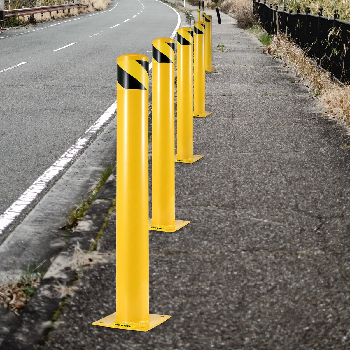 VEVOR Safety Bollard 48"x5.5", Safety Barrier Bollard 5-1/2" OD 48" Height, Yellow Powder Coat Pipe Steel Safety Barrier, with 4 Free Anchor Bolts, for Traffic-Sensitive Area - AQZ48X5.5INHS0001V0 - view 9