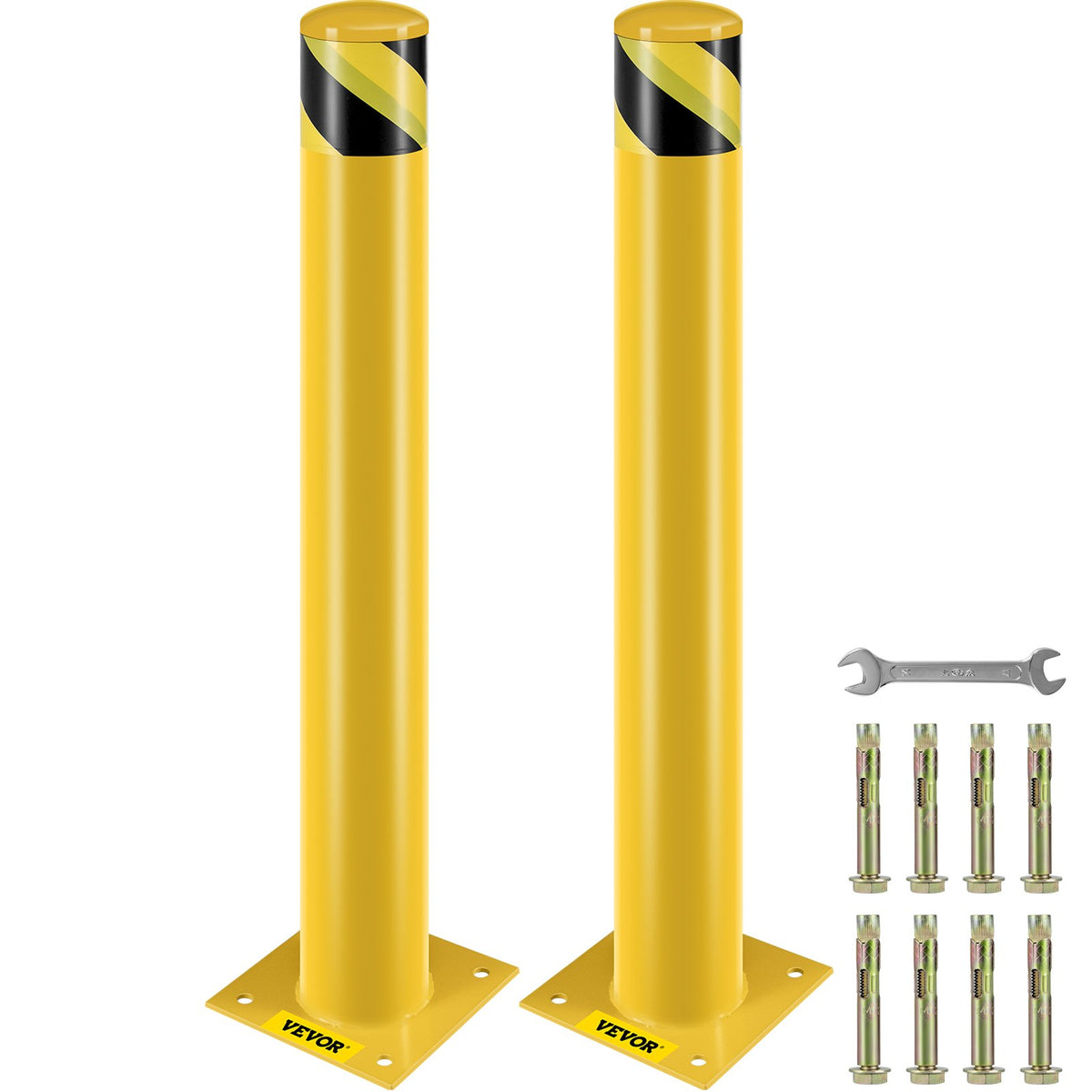 VEVOR Safety Bollard, 36 Inch Height Bollard Post, 4.5 Inch Diameter Steel Pipe Safety Bollard Post, Yellow Steel Bollard, Steel Safety Bollard with 8 Anchor Bolts, Perfect for Traffic-Sensitive Area - AQZYCHS364.527PAFV0 - view 1