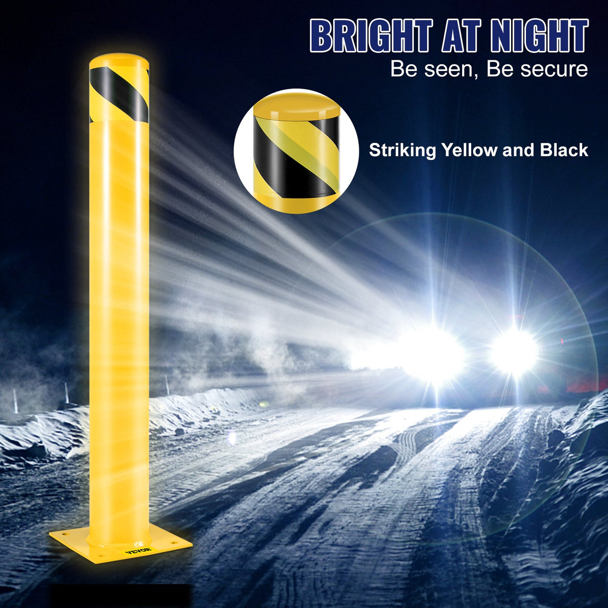 VEVOR Safety Bollard, 36 Inch Height Bollard Post, 4.5 Inch Diameter Steel Pipe Safety Bollard Post, Yellow Steel Bollard, Steel Safety Bollard with 8 Anchor Bolts, Perfect for Traffic-Sensitive Area - AQZYCHS364.527PAFV0 - view 6
