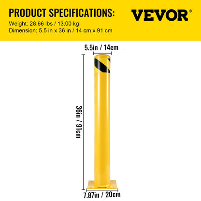 VEVOR Safety Bollard, 36 Inch Height Bollard Post, 5.5 Inch Diameter Steel Pipe Safety Bollard Post, Yellow Steel Bollard, Steel Safety Bollard with 8 Anchor Bolts, Perfect for Traffic-Sensitive Area - AQZYCHS365.523B0MV0 - view 8