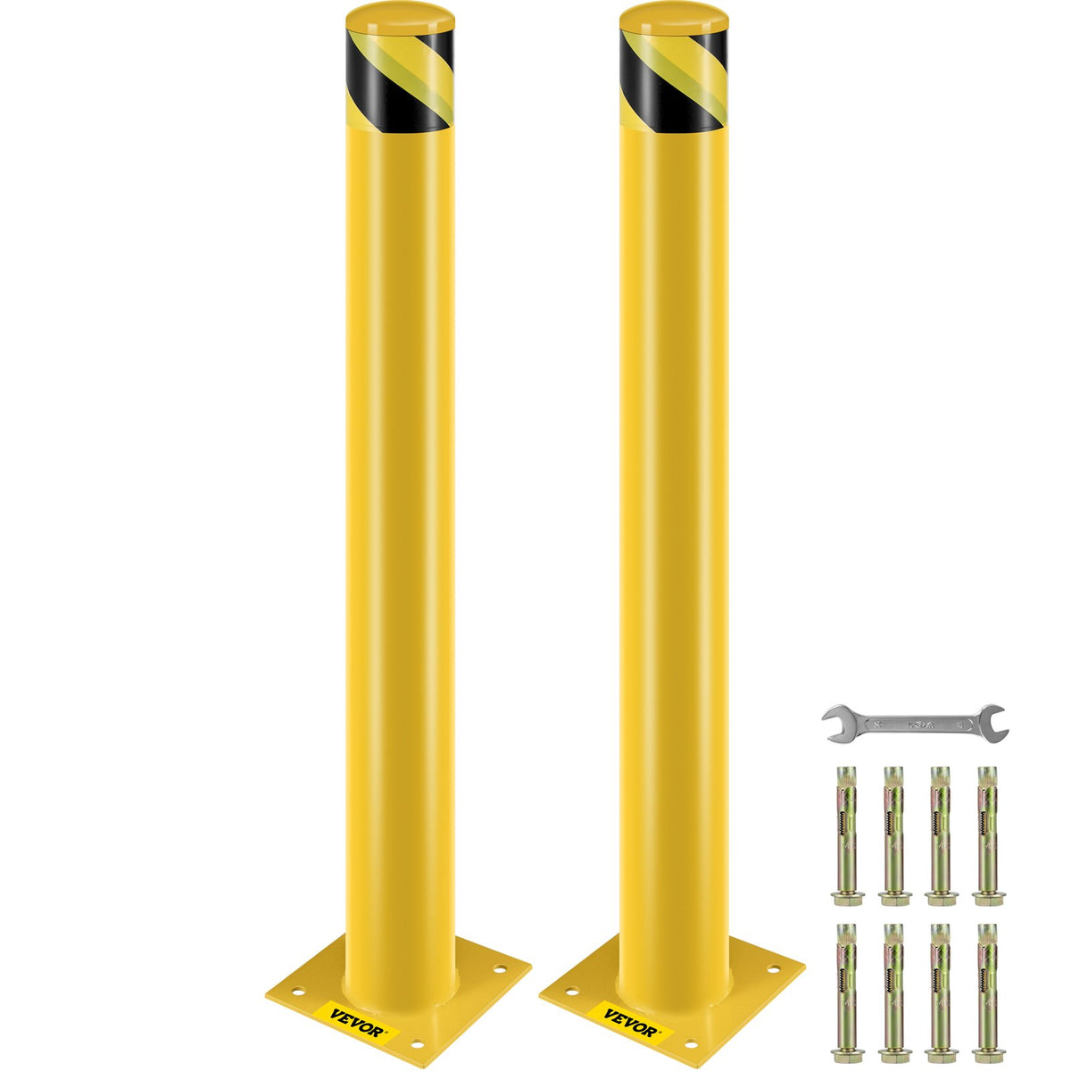 VEVOR Safety Bollard, 42 Inch Height Bollard Post, 4.5 Inch Diameter Steel Pipe Safety Bollard Post, Yellow Steel Bollard, Steel Safety Bollard with 8 Anchor Bolts, Perfect for Traffic-Sensitive Area - AQZYCHS424.52YZBJV0 - view 1