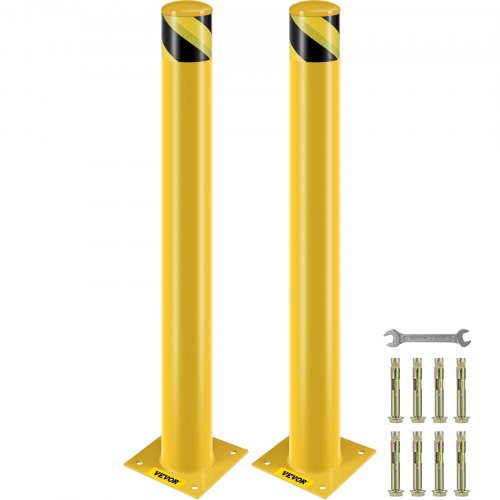 VEVOR Safety Bollard, 42 Inch Height Bollard Post, 4.5 Inch Diameter Steel Pipe Safety Bollard Post, Yellow Steel Bollard, Steel Safety Bollard with 8 Anchor Bolts, Perfect for Traffic-Sensitive Area - AQZYCHS424.52YZBJV0 - view 2