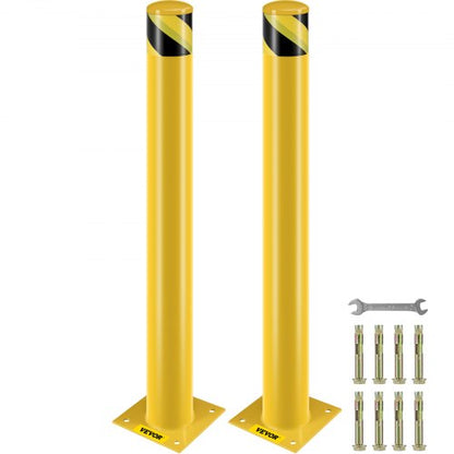 VEVOR Safety Bollard, 42 Inch Height Bollard Post, 4.5 Inch Diameter Steel Pipe Safety Bollard Post, Yellow Steel Bollard, Steel Safety Bollard with 8 Anchor Bolts, Perfect for Traffic-Sensitive Area - AQZYCHS424.52YZBJV0 - view 2