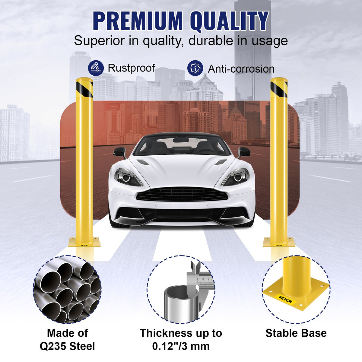 VEVOR Safety Bollard, 42 Inch Height Bollard Post, 4.5 Inch Diameter Steel Pipe Safety Bollard Post, Yellow Steel Bollard, Steel Safety Bollard with 8 Anchor Bolts, Perfect for Traffic-Sensitive Area - AQZYCHS424.52YZBJV0 - view 4