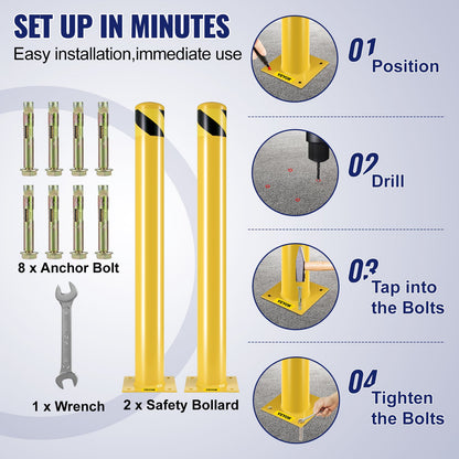 VEVOR Safety Bollard, 42 Inch Height Bollard Post, 4.5 Inch Diameter Steel Pipe Safety Bollard Post, Yellow Steel Bollard, Steel Safety Bollard with 8 Anchor Bolts, Perfect for Traffic-Sensitive Area - AQZYCHS424.52YZBJV0 - view 5