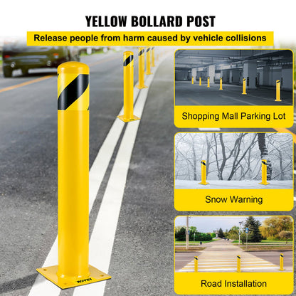 VEVOR Safety Bollard, 42 Inch Height Bollard Post, 5.5 Inch Diameter Steel Pipe Safety Bollard Post, Yellow Steel Bollard, Steel Safety Bollard with 8 Anchor Bolts, Perfect for Traffic-Sensitive Area - AQZYCHS425.52HFZBV0 - view 3