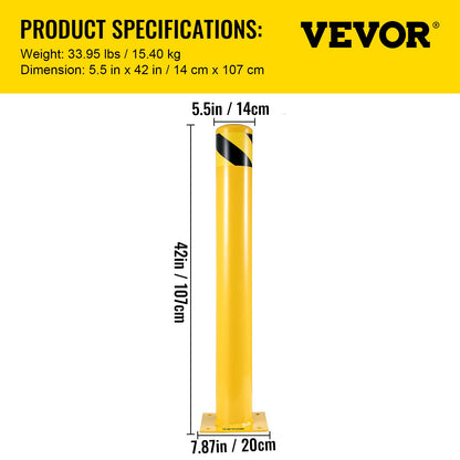 VEVOR Safety Bollard, 42 Inch Height Bollard Post, 5.5 Inch Diameter Steel Pipe Safety Bollard Post, Yellow Steel Bollard, Steel Safety Bollard with 8 Anchor Bolts, Perfect for Traffic-Sensitive Area - AQZYCHS425.52HFZBV0 - view 8