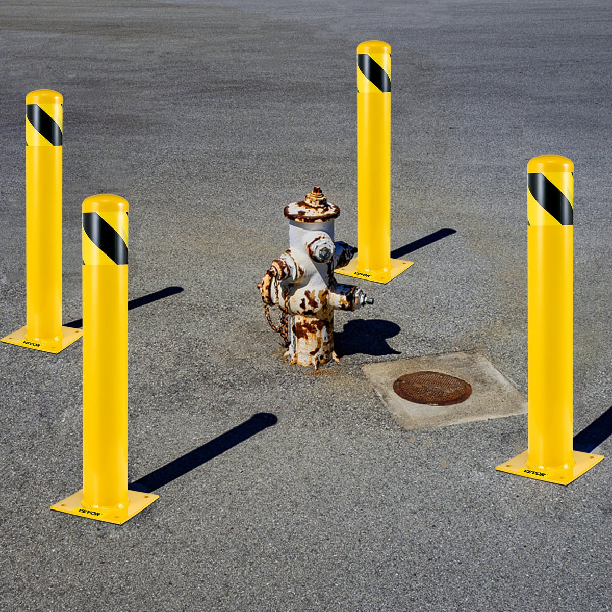 VEVOR Safety Bollard, 42 Inch Height Bollard Post, 5.5 Inch Diameter Steel Pipe Safety Bollard Post, Yellow Steel Bollard, Steel Safety Bollard with 8 Anchor Bolts, Perfect for Traffic-Sensitive Area - AQZYCHS425.52HFZBV0 - view 9