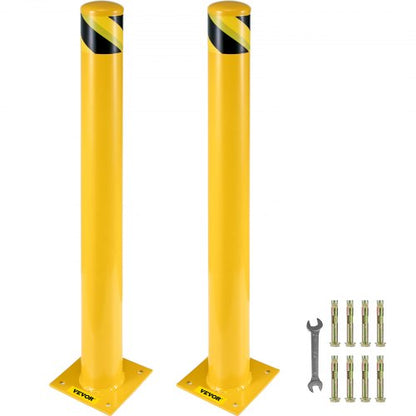 VEVOR Safety Bollard, 48 Inch Height Bollard Post, 4.5 Inch Diameter Steel Pipe Safety Bollard Post, Yellow Steel Bollard, Steel Safety Bollard with 8 Anchor Bolts, Perfect for Traffic-Sensitive Area - AQZYCHS484.52DZ38V0 - view 2