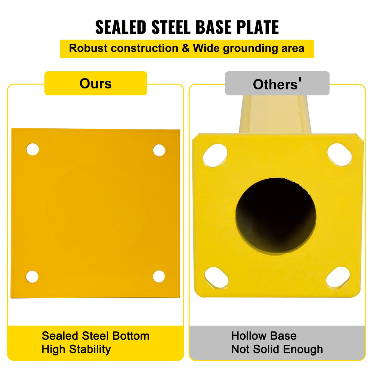 VEVOR Safety Bollard, 48 Inch Height Bollard Post, 4.5 Inch Diameter Steel Pipe Safety Bollard Post, Yellow Steel Bollard, Steel Safety Bollard with 8 Anchor Bolts, Perfect for Traffic-Sensitive Area - AQZYCHS484.52DZ38V0 - view 6