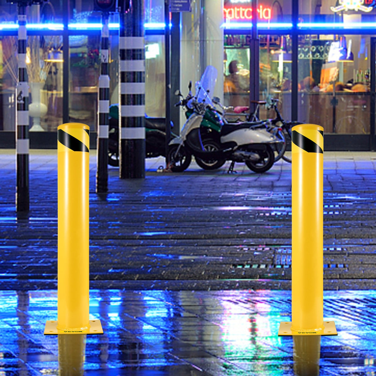 VEVOR Safety Bollard, 48 Inch Height Bollard Post, 4.5 Inch Diameter Steel Pipe Safety Bollard Post, Yellow Steel Bollard, Steel Safety Bollard with 8 Anchor Bolts, Perfect for Traffic-Sensitive Area - AQZYCHS484.52DZ38V0 - view 9