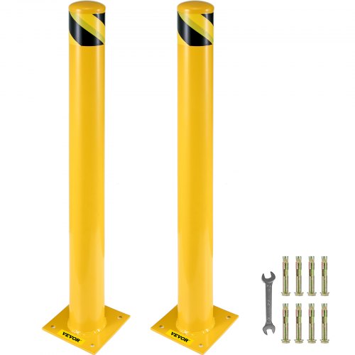 VEVOR Safety Bollard, 48 Inch Height Bollard Post, 5.5 Inch Diameter Steel Pipe Safety Bollard Post, Yellow Steel Bollard, Steel Safety Bollard with 8 Anchor Bolts, Perfect for Traffic-Sensitive Area - AQZYCHS485.52JKL5V0 - view 2