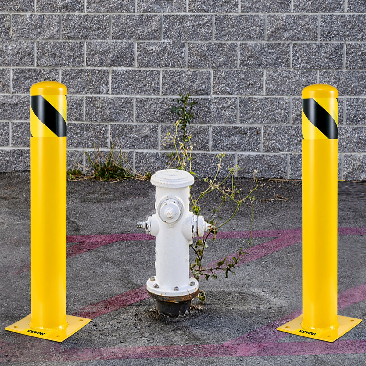 VEVOR Safety Bollard, 48 Inch Height Bollard Post, 5.5 Inch Diameter Steel Pipe Safety Bollard Post, Yellow Steel Bollard, Steel Safety Bollard with 8 Anchor Bolts, Perfect for Traffic-Sensitive Area - AQZYCHS485.52JKL5V0 - view 9