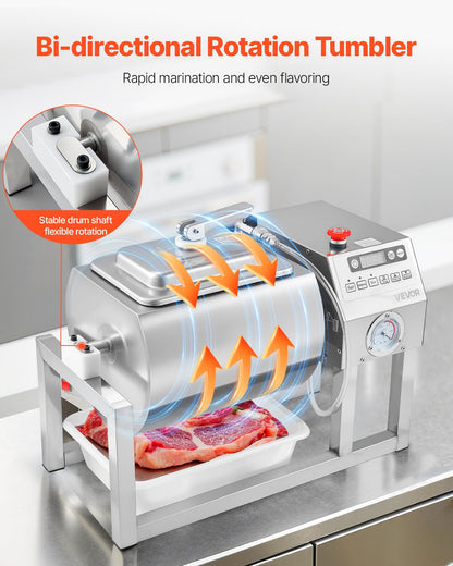 VEVOR Commercial Meat Tumbler Marinator, 20L Vacuum Tumbler Marinating Machine with Bidirectional Rotation and 3-Speed, Stainless Steel Vacuum Curing Machine for Chicken Steak Pork, Restaurant - ARJ18LTM0000ITM11V1 - view 4