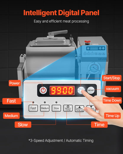 VEVOR Commercial Meat Tumbler Marinator, 20L Vacuum Tumbler Marinating Machine with Bidirectional Rotation and 3-Speed, Stainless Steel Vacuum Curing Machine for Chicken Steak Pork, Restaurant - ARJ18LTM0000ITM11V1 - view 5