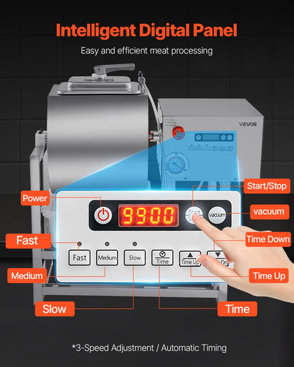 VEVOR Commercial Meat Tumbler Marinator, 40L Vacuum Tumbler Marinating Machine with Bidirectional Rotation and 3-Speed, Stainless Steel Vacuum Curing Machine for Chicken Pork Fish, Steak House - ARJ45LLD0000OBQB2V1 - view 5