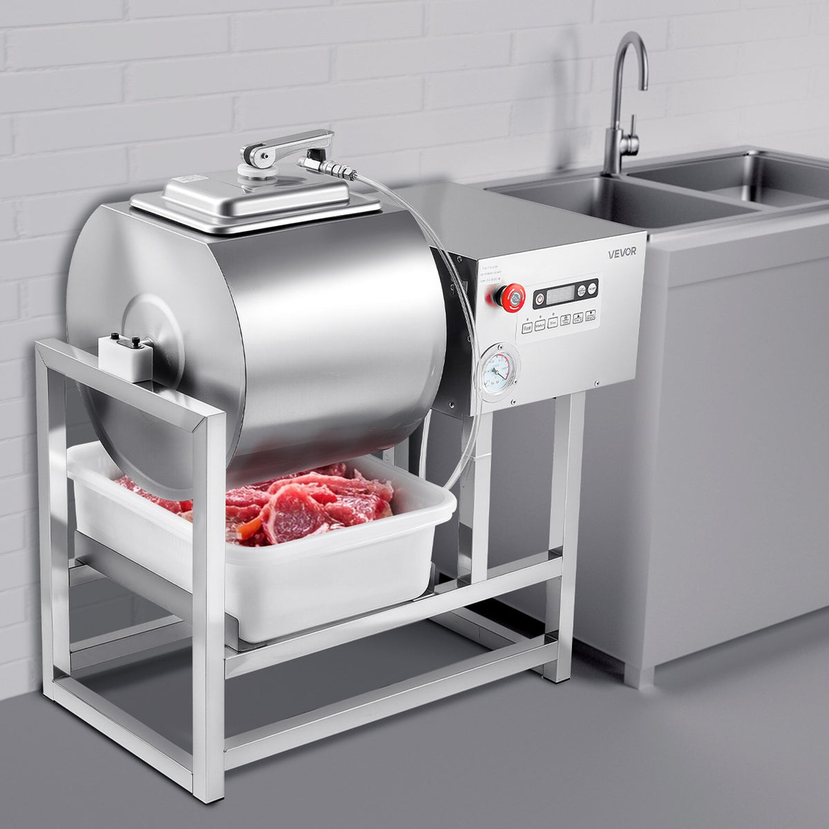 VEVOR Commercial Meat Tumbler Marinator, 40L Vacuum Tumbler Marinating Machine with Bidirectional Rotation and 3-Speed, Stainless Steel Vacuum Curing Machine for Chicken Pork Fish, Steak House - ARJ45LLD0000OBQB2V1 - view 9