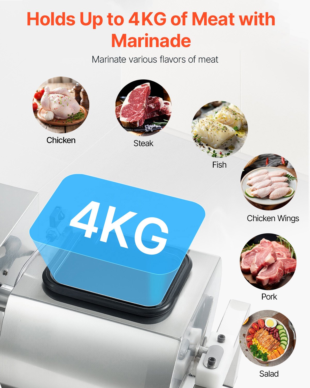 VEVOR Meat Tumbler Marinator, 10L Vacuum Tumbler Marinating Machine with Automatic Bidirectional Rotation, Stainless Steel Vacuum Curing Machine for Chicken Steak Pork, Home & Commercial Use - ARJBXG10STM0V13CD001V1 - view 3