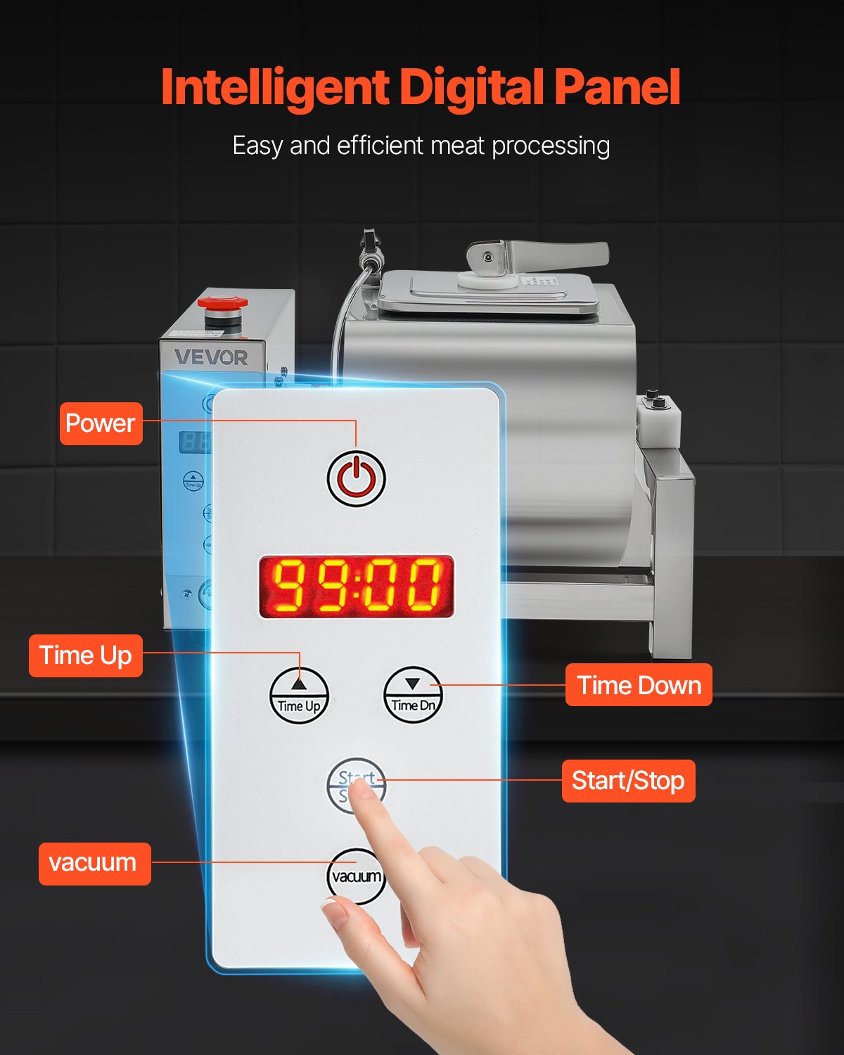 VEVOR Meat Tumbler Marinator, 10L Vacuum Tumbler Marinating Machine with Automatic Bidirectional Rotation, Stainless Steel Vacuum Curing Machine for Chicken Steak Pork, Home & Commercial Use - ARJBXG10STM0V13CD001V1 - view 5