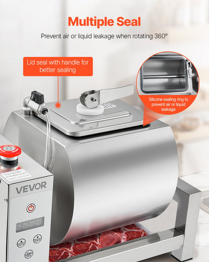 VEVOR Meat Tumbler Marinator, 10L Vacuum Tumbler Marinating Machine with Automatic Bidirectional Rotation, Stainless Steel Vacuum Curing Machine for Chicken Steak Pork, Home & Commercial Use - ARJBXG10STM0V13CD001V1 - view 6