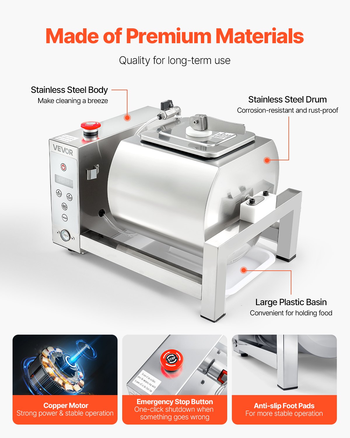 VEVOR Meat Tumbler Marinator, 10L Vacuum Tumbler Marinating Machine with Automatic Bidirectional Rotation, Stainless Steel Vacuum Curing Machine for Chicken Steak Pork, Home & Commercial Use - ARJBXG10STM0V13CD001V1 - view 7