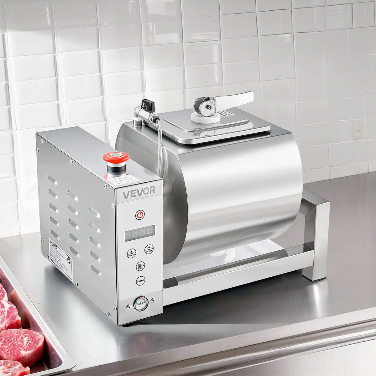 VEVOR Meat Tumbler Marinator, 10L Vacuum Tumbler Marinating Machine with Automatic Bidirectional Rotation, Stainless Steel Vacuum Curing Machine for Chicken Steak Pork, Home & Commercial Use - ARJBXG10STM0V13CD001V1 - view 9