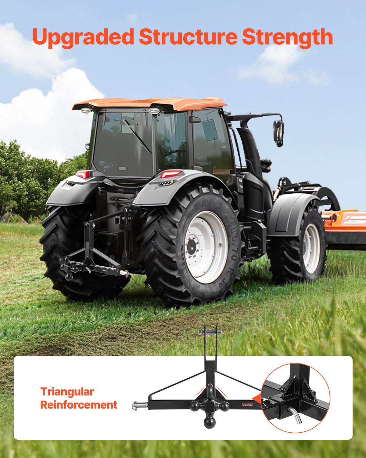 VEVOR 3 Point Trailer Hitch with 2 in Receiver, 3pt Quick Hitch Attachment, Heavy Duty Tractor Tow Drawbar Adapter, Compatible with Kubota, Mahindra, Ford, Yanmar, John Deere, Massey Ferguson - ASJXJSQDKSXTJ54AM001V0 - view 6