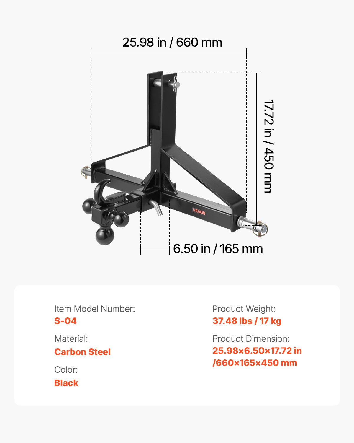 VEVOR 3 Point Trailer Hitch with 2 in Receiver, 3pt Quick Hitch Attachment, Heavy Duty Tractor Tow Drawbar Adapter, Compatible with Kubota, Mahindra, Ford, Yanmar, John Deere, Massey Ferguson - ASJXJSQDKSXTJ54AM001V0 - view 8