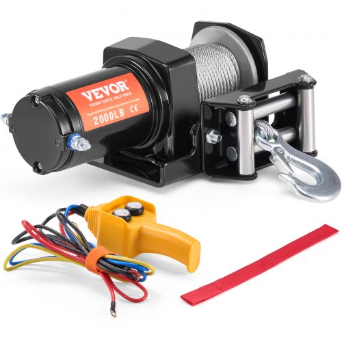 VEVOR Electric Winch, 2000 lb Line Pull Capacity, 12V DC ATV/UTV Winch with Φ5/32 in x 39 ft 7 Strands Steel Cable Roller Fairlead Wired Remote Control, IP55 Waterproof for Towing UTV ATV Off-Road - ATVGSSJP2000PXII1V9 - view 2