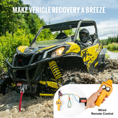VEVOR Electric Winch, 2000 lb Line Pull Capacity, 12V DC ATV/UTV Winch with Φ5/32 in x 39 ft 7 Strands Steel Cable Roller Fairlead Wired Remote Control, IP55 Waterproof for Towing UTV ATV Off-Road - ATVGSSJP2000PXII1V9 - view 6