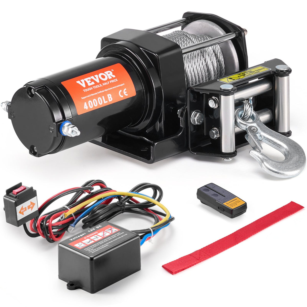 VEVOR Electric Winch, 4000 lb Line Pull Capacity, 12V DC ATV/UTV Winch with Φ3/16 in x 39 ft 7 Strands Steel Cable Roller Fairlead Wireless & Wired Remote Control, IP55 Waterproof for Towing UTV ATV - ATVGSSJPYXWXEJRPBV9 - view 1