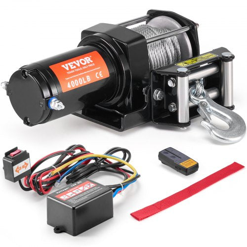 VEVOR Electric Winch, 4000 lb Line Pull Capacity, 12V DC ATV/UTV Winch with Φ3/16 in x 39 ft 7 Strands Steel Cable Roller Fairlead Wireless & Wired Remote Control, IP55 Waterproof for Towing UTV ATV - ATVGSSJPYXWXEJRPBV9 - view 2