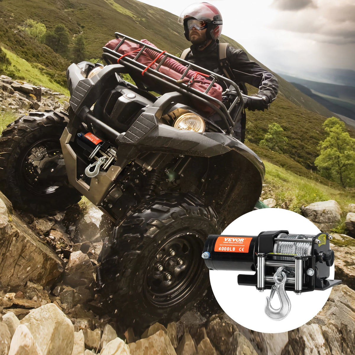 VEVOR Electric Winch, 4000 lb Line Pull Capacity, 12V DC ATV/UTV Winch with Φ3/16 in x 39 ft 7 Strands Steel Cable Roller Fairlead Wireless & Wired Remote Control, IP55 Waterproof for Towing UTV ATV - ATVGSSJPYXWXEJRPBV9 - view 9