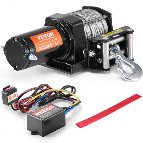 VEVOR Electric Winch, 3000 lb Line Pull Capacity, 12V DC ATV/UTV Winch with Φ3/16 in x 39 ft 7 Strands Steel Cable Roller Fairlead Wired Remote Control, IP55 Waterproof for Towing UTV ATV Off-Road - ATVGSSJPYXYK43JX7V9 - view 2