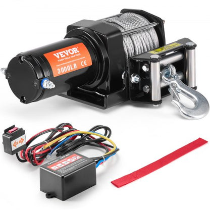 VEVOR Electric Winch, 3000 lb Line Pull Capacity, 12V DC ATV/UTV Winch with Φ3/16 in x 39 ft 7 Strands Steel Cable Roller Fairlead Wired Remote Control, IP55 Waterproof for Towing UTV ATV Off-Road - ATVGSSJPYXYK43JX7V9 - view 2