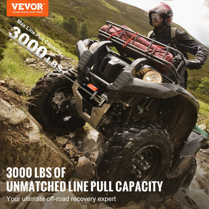 VEVOR Electric Winch, 3000 lb Line Pull Capacity, 12V DC ATV/UTV Winch with Φ3/16 in x 39 ft 7 Strands Steel Cable Roller Fairlead Wired Remote Control, IP55 Waterproof for Towing UTV ATV Off-Road - ATVGSSJPYXYK43JX7V9 - view 3