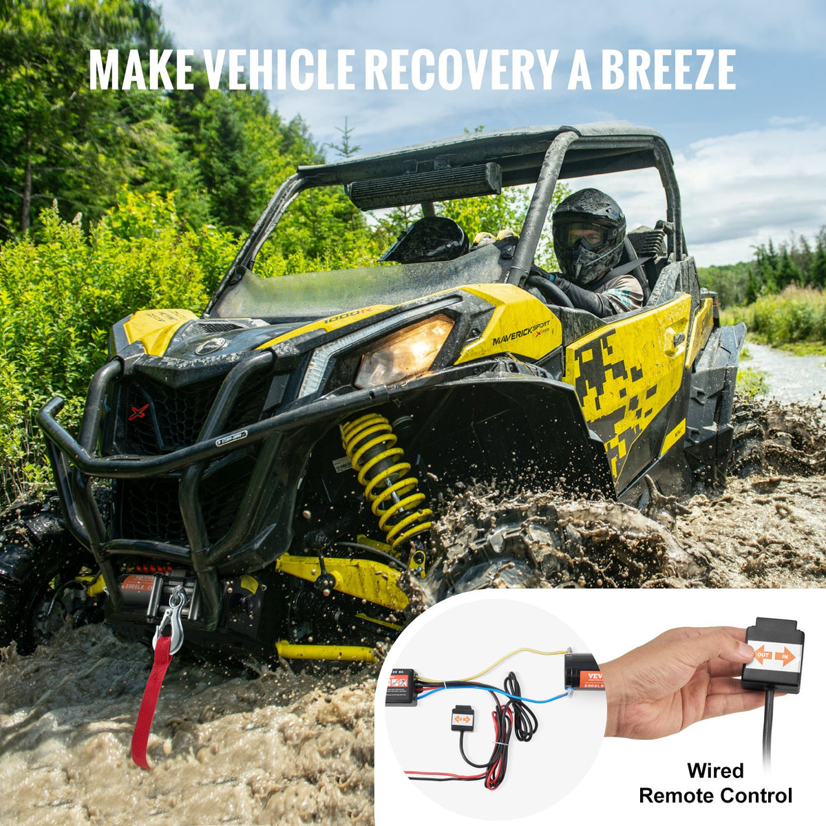 VEVOR Electric Winch, 3000 lb Line Pull Capacity, 12V DC ATV/UTV Winch with Φ3/16 in x 39 ft 7 Strands Steel Cable Roller Fairlead Wired Remote Control, IP55 Waterproof for Towing UTV ATV Off-Road - ATVGSSJPYXYK43JX7V9 - view 6