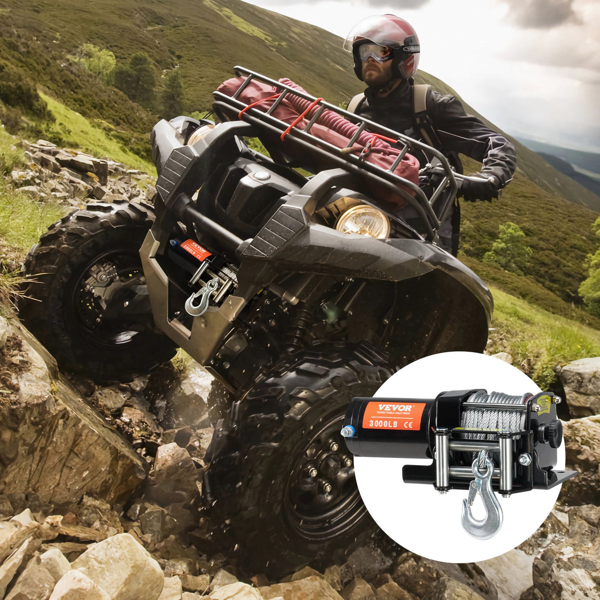 VEVOR Electric Winch, 3000 lb Line Pull Capacity, 12V DC ATV/UTV Winch with Φ3/16 in x 39 ft 7 Strands Steel Cable Roller Fairlead Wired Remote Control, IP55 Waterproof for Towing UTV ATV Off-Road - ATVGSSJPYXYK43JX7V9 - view 9