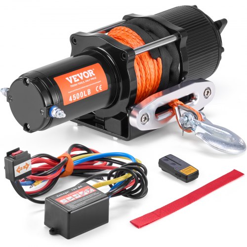 VEVOR Electric Winch, 4500 lb Line Pull Capacity, 12V DC ATV/UTV Winch with Φ1/4 in x 39 ft 12 Strands Synthetic Rope Aluminum Fairlead Wireless & Wired Remote Control, IP55 Waterproof for UTV ATV - ATVHCSJPYXWXMCF1OV9 - view 2