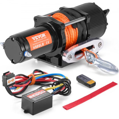 VEVOR Electric Winch, 4500 lb Line Pull Capacity, 12V DC ATV/UTV Winch with Φ1/4 in x 39 ft 12 Strands Synthetic Rope Aluminum Fairlead Wireless & Wired Remote Control, IP55 Waterproof for UTV ATV - ATVHCSJPYXWXMCF1OV9 - view 2